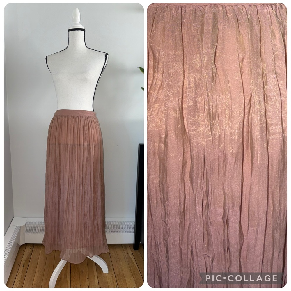 Zara NWT dusty pale pink elastic waistband wrinkle effect midi skirt